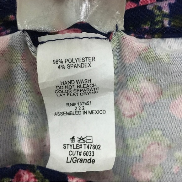 GAZE Crop Top Floral Roses Twist Front Shirt Sleeve T Shirt Fitted Size Large - Picture 7 of 8